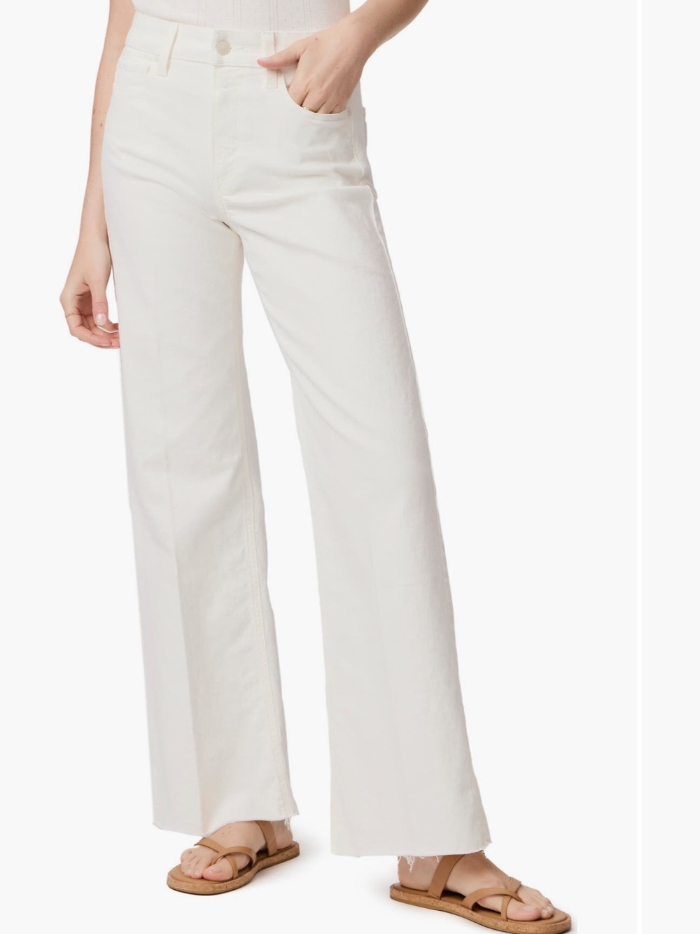 ANN TAYLOR Ivory Wide Leg Jeans Raw Hem Size 10 $90 KL EUC